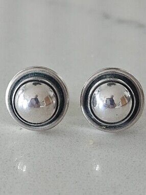 Vintage Georg Jensen Denmark #8 Round Silver Dome Button Stud Earrings